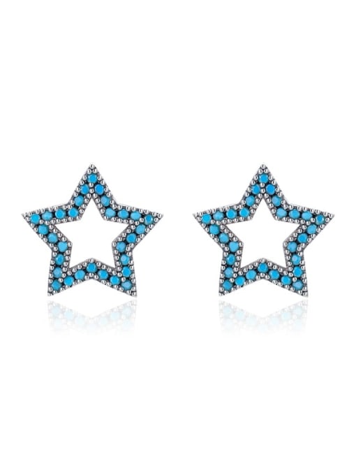 RHE1019 925 Sterling Silver Turquoise Geometric Minimalist Stud Earring