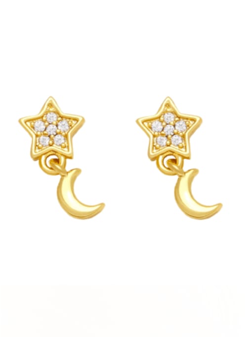 Star Moon Brass Cubic Zirconia Ball Trend Stud Earring