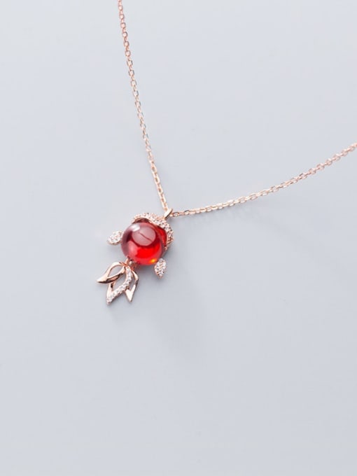Rosh 925 Sterling Silver Garnet red goldfish Pendant Necklace 3