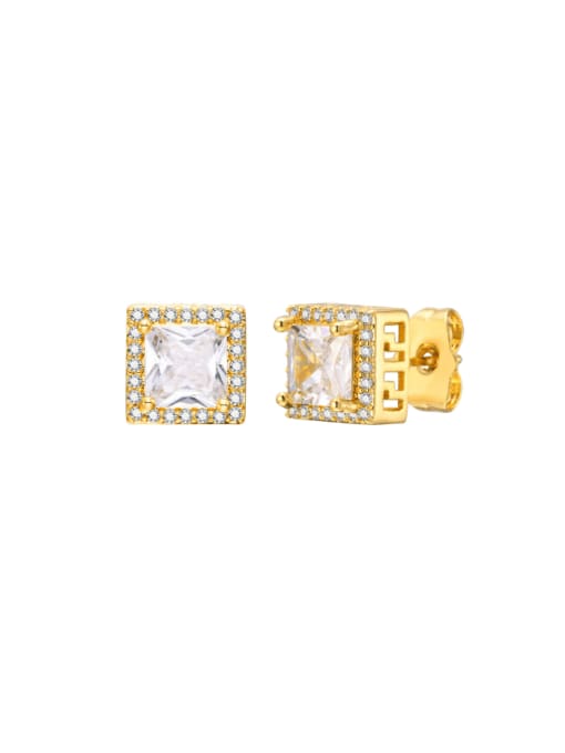 CONG Brass Cubic Zirconia Square Hip Hop Stud Earring 0