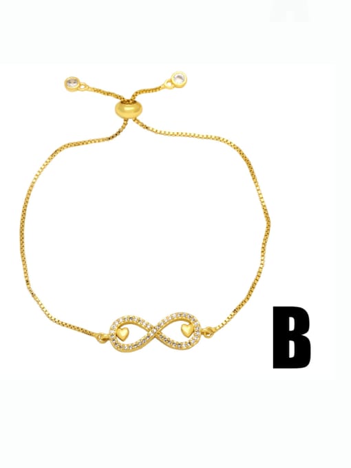 B Brass Cubic Zirconia Heart Bohemia Adjustable Bracelet