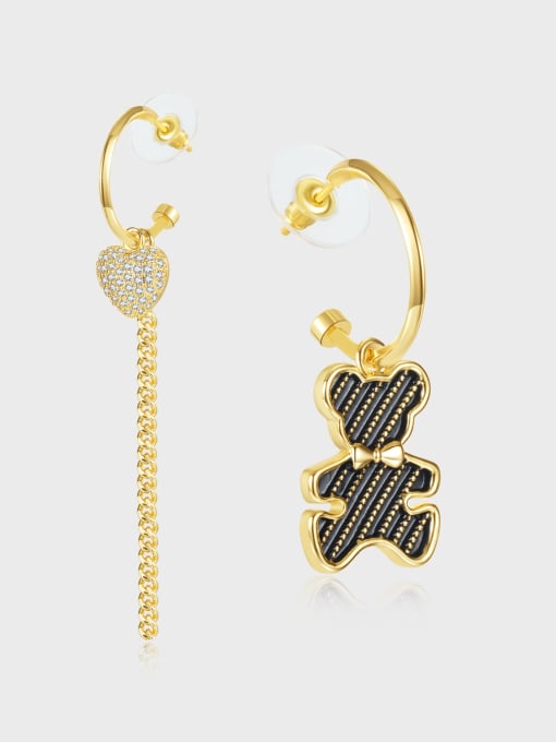 Open Sky Brass Cubic Zirconia Asymmetrical Tassel Cute Huggie Earring 1