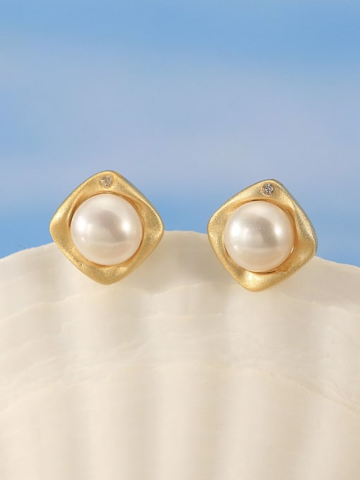 Bread beads: 6.5mm weigh: 2.0g 925 Sterling Silver Imitation Pearl Geometric Vintage Stud Earring