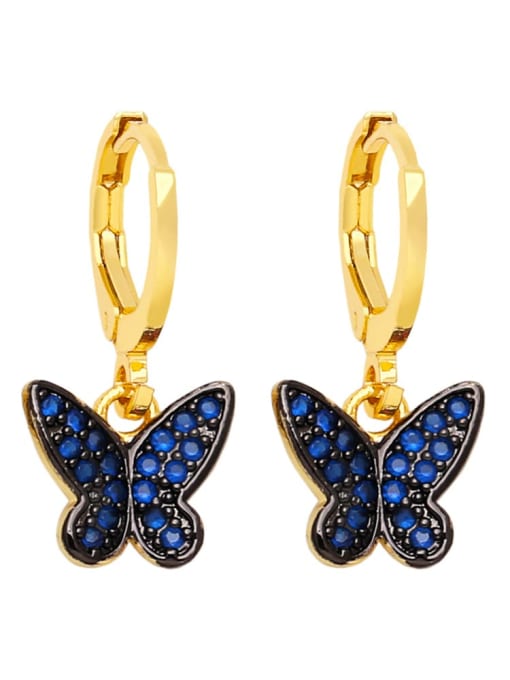blue Brass Cubic Zirconia Butterfly Vintage Huggie Earring