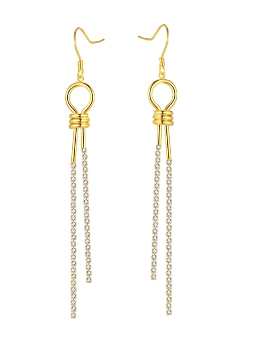 761  gold Brass Cubic Zirconia Tassel Minimalist Threader Earring