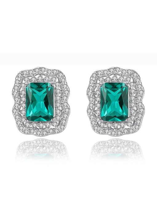 CCUI 925 Sterling Silver Classic Square Cubic Zirconia   Stud Earring