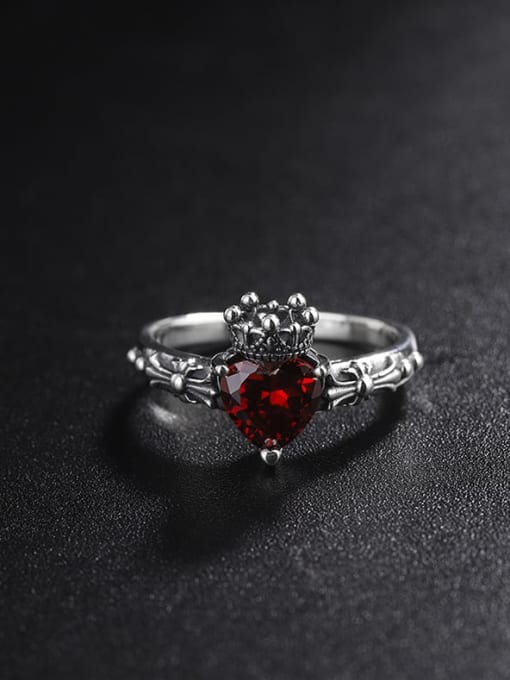 KDP301 red 925 Sterling Silver Cubic Zirconia Crown Vintage Band Ring