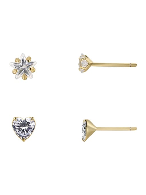 Gold love star combination Earrings Brass Cubic Zirconia Heart Minimalist Stud Earring