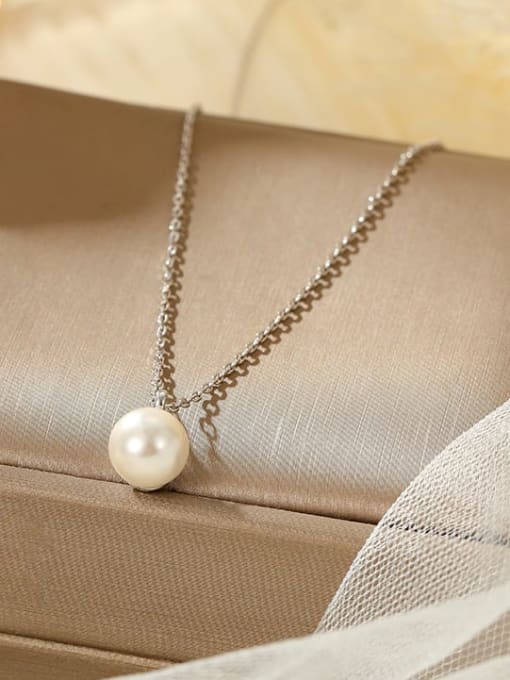 NS1092 【 Platinum 】 925 Sterling Silver Imitation Pearl Geometric Minimalist Necklace