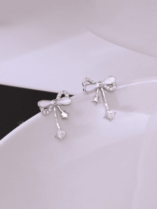 ES1804 【 Platinum 】 925 Sterling Silver Cubic Zirconia Bowknot Minimalist Stud Earring