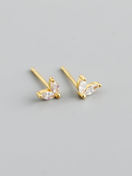 White stone (gold) 925 Sterling Silver Cubic Zirconia Leaf Minimalist Stud Earring