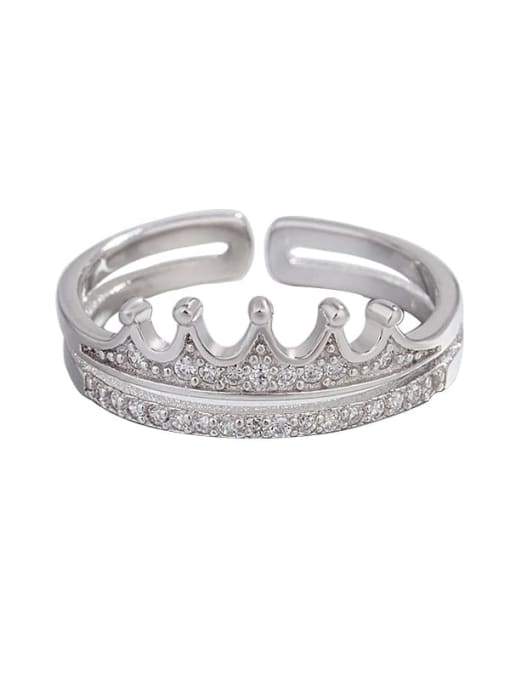 HAHN 925 Sterling Silver Cubic Zirconia Crown Double Minimalist Stackable Ring