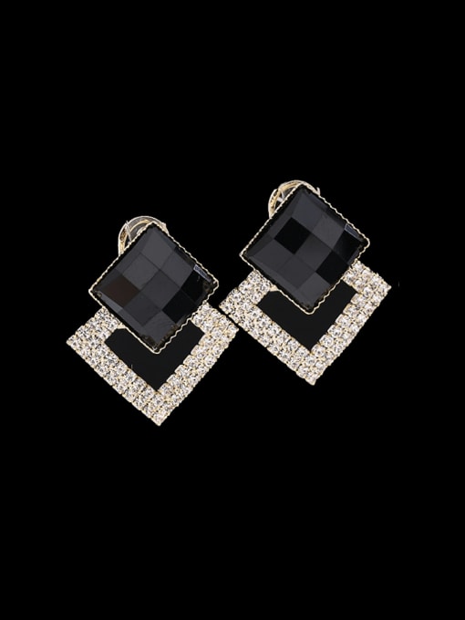 black Brass Cubic Zirconia Geometric Luxury Earring