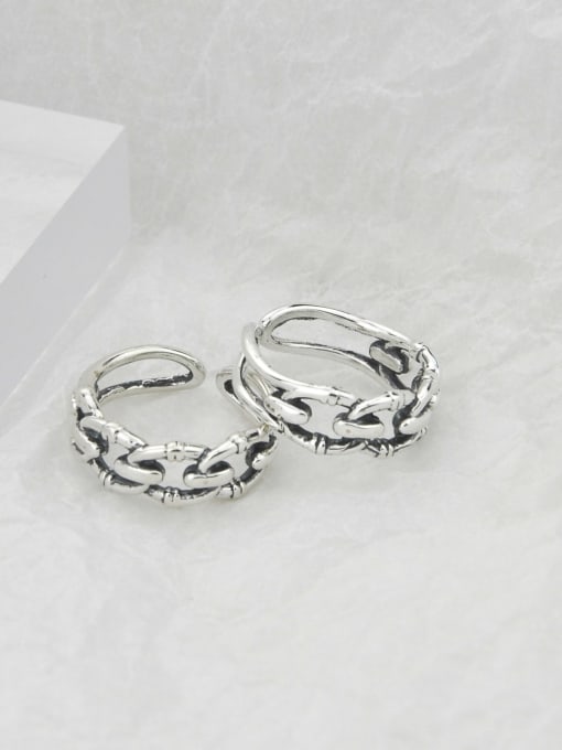 SHUI Vintage Sterling Silver With Platinum Plated Simplistic Hollow Geometric Free Size Rings 0