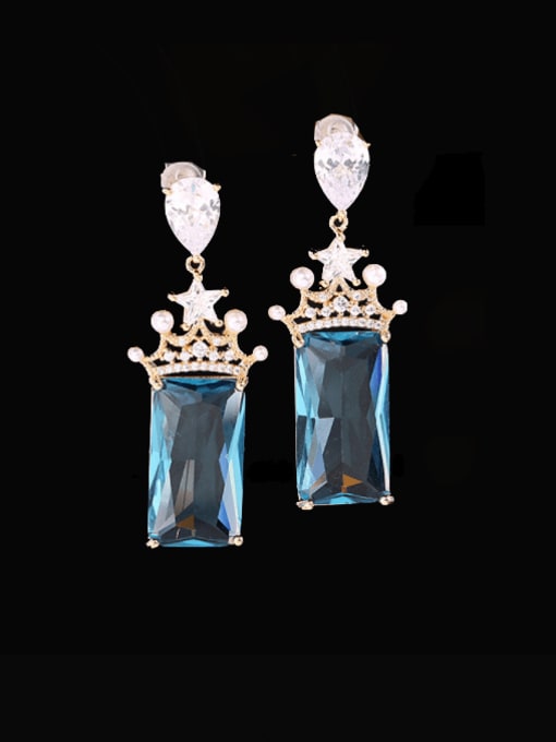 Sky blue Brass Cubic Zirconia Rectangle Trend Cluster Earring