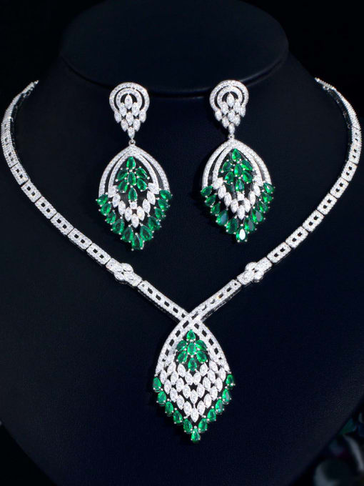 Necklace+ earrings Brass Cubic Zirconia Luxury Leaf  Earring and Necklace Set