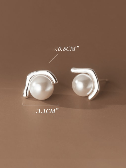 silver 925 Sterling Silver Imitation Pearl Hexagon Minimalist Stud Earring