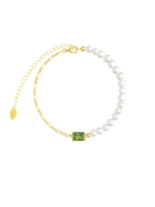 Main stone: green, pearl about 3- 4mm 925 Sterling Silver Freshwater Pearl Geometric Minimalist Handmade Beaded Bracelet