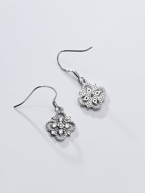 Silver 925 Sterling Silver Cubic Zirconia Flower Dainty Hook Earring