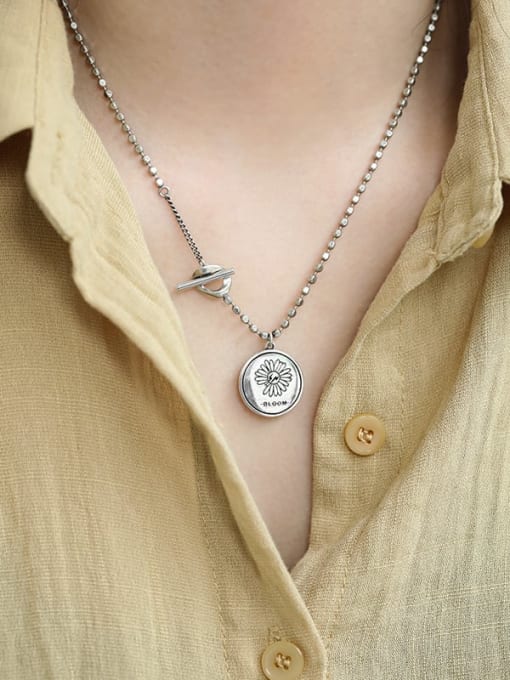 DAKA 925 Sterling Silver Bead  chain  Geometric pendant Vintage Necklace 2