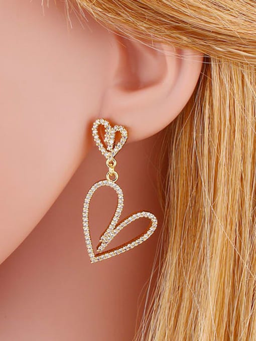 CC Brass Cubic Zirconia Heart Minimalist Huggie Earring 1
