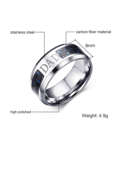 CONG Stainless Steel With Blue Black Carbon Fiber Simple Men's Ring 1