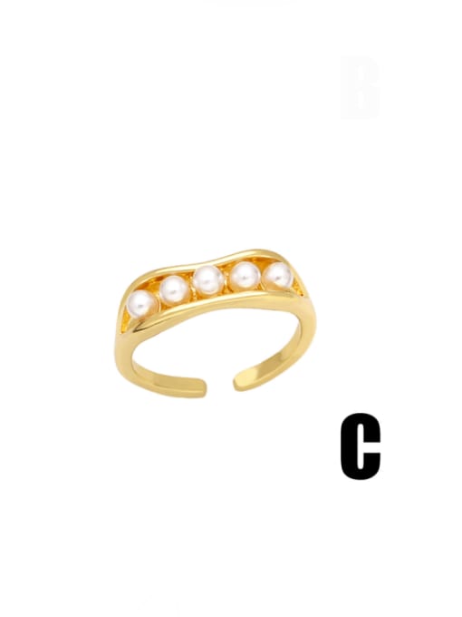 CC Brass Imitation Pearl Geometric Minimalist Band Ring 4
