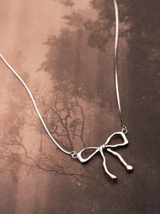 Rosh 925 Sterling Silver Bowknot Minimalist Necklace