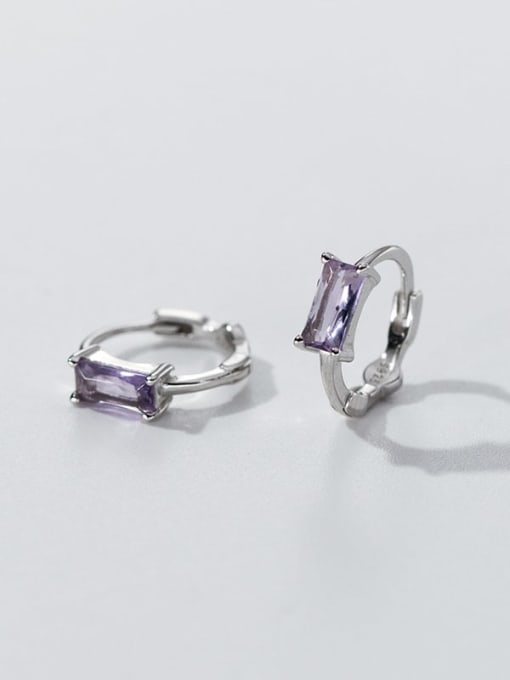 Purple 925 Sterling Silver Cubic Zirconia Geometric Minimalist Huggie Earring