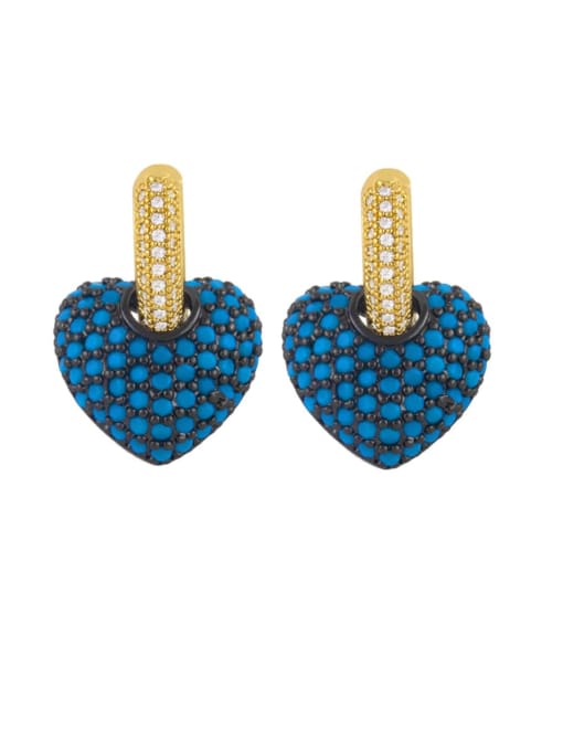 dark blue Brass Cubic Zirconia Heart Ethnic Stud Earring