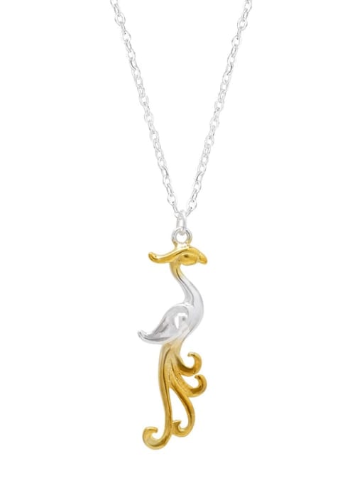 SILVER MI 925 Sterling Silver Animal Artisan Phoenix Pendant Necklace 2