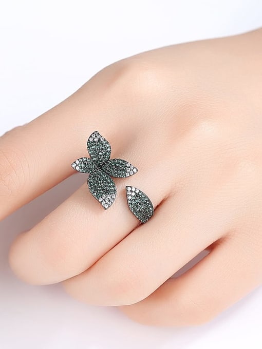 BLING SU Brass Cubic Zirconia Flower Dainty Cocktail Ring 1