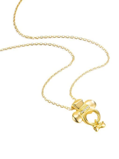 golden 925 Sterling Silver Cute Mickey Mouse Bowknot Pendant Necklace