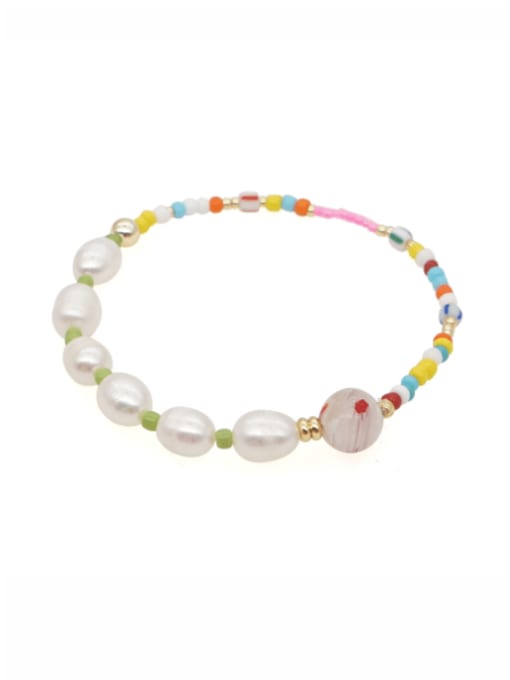MMBEADS Freshwater Pearl Multi Color Glass Bead Bohemia Stretch Bracelet