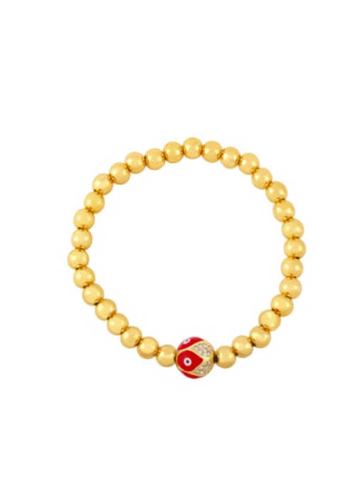 red Brass Enamel Geometric Vintage Beaded Bracelet