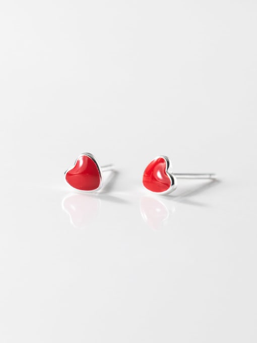 Rosh 925 Sterling Silver Enamel Heart Minimalist Stud Earring 1