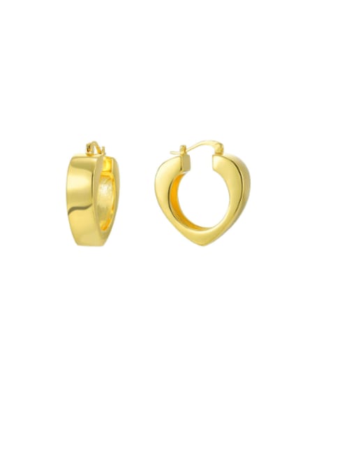 Gold Love Smooth Face Earrings Brass Heart Minimalist Huggie Earring