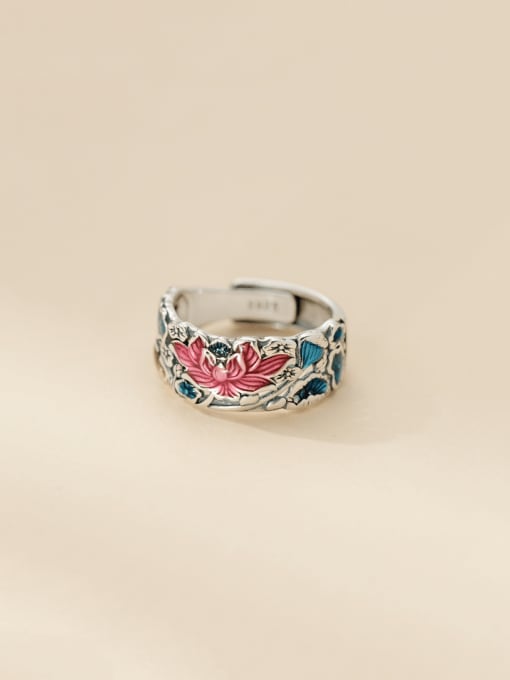 Rosh 925 Sterling Silver Enamel Flower Vintage Band Ring 0
