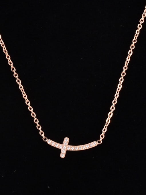 A TEEM Titanium Steel Cubic Zirconia Cross Minimalist Necklace 0