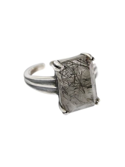 DAKA 925 Sterling Silver Obsidian Geometric Vintage Band Ring 4