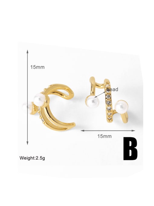 B Brass Imitation Pearl Geometric Minimalist Clip Earring