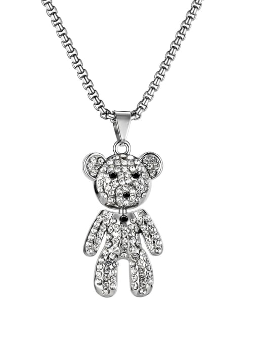 1904 Pendant with chain Alloy Rhinestone Bear Hip Hop Necklace