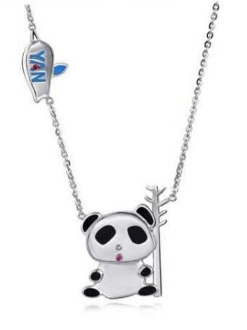 platinum Titanium Black Enamel Panda Cute Choker Necklace