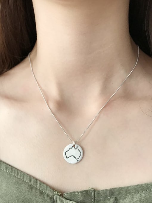 Boomer Cat 925 Sterling Silver Round map Trend Initials Necklace 1