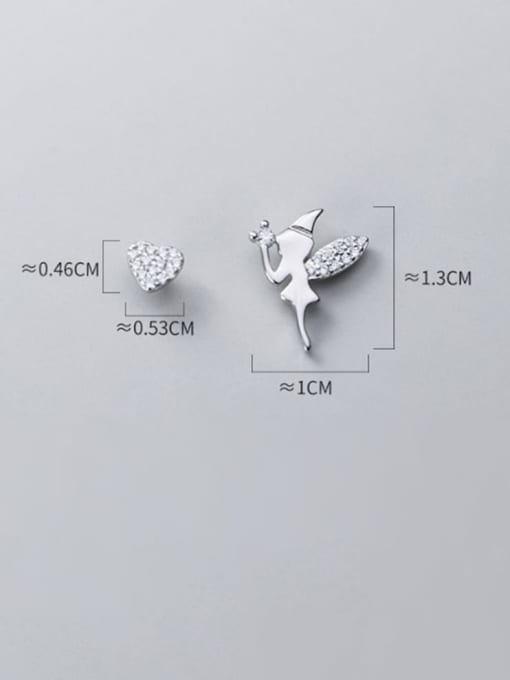 Rosh 925 Sterling Silver Cubic Zirconia Asymmetric Angel Heart Cute Stud Earring 2