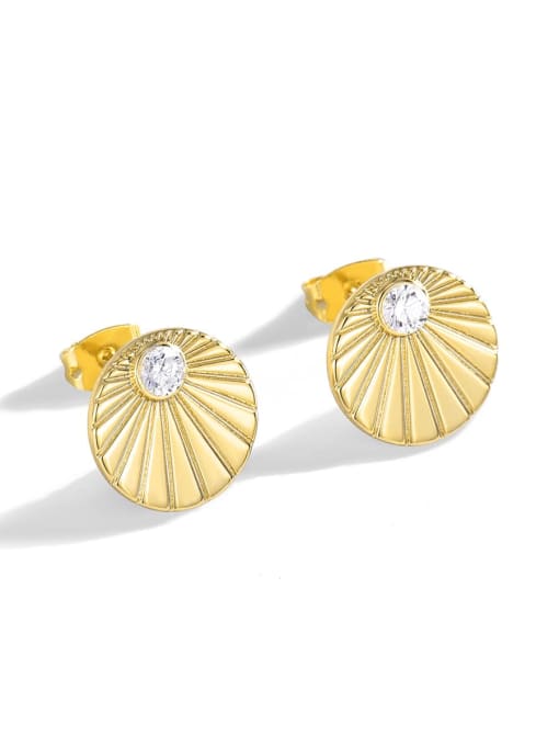 Gold Brass Rhinestone Geometric Vintage Round Folding Fan Earrings