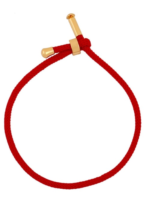 Red Rope Bracelet Brass Cubic Zirconia square  Letter Minimalist Adjustable Bracelet