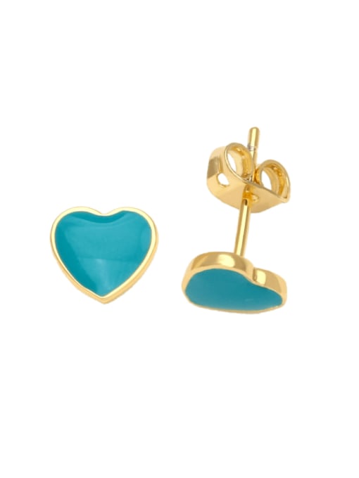 blue Brass Enamel Heart Minimalist Stud Earring