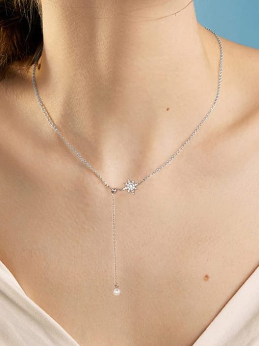 RINNTIN 925 Sterling Silver Cubic Zirconia Flower Dainty Lariat Necklace 1