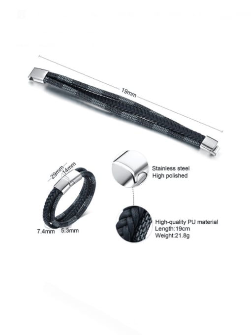 CONG Titanium Steel Leather Geometric Minimalist Bracelet 3